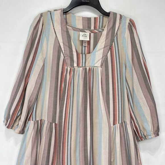 KNOX ROSE Womens XS Boho Flowy Stripe Shift Dress Mulitcolor Linen Blend - Picture 2 of 16
